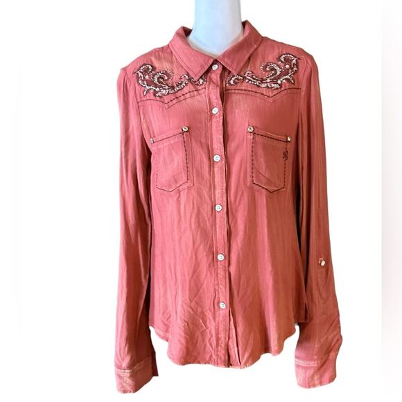 Miss Me Womens Small Long Sleeve Embellished Button Up Shirt - Picture 1 of 7